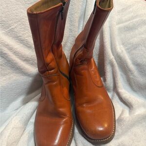 Womens Levi  Tan Leather Mid-Calf Zip Boots Vintage Circa 1970s
